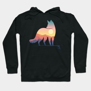 Fox silhouette with nature landscape art Hoodie